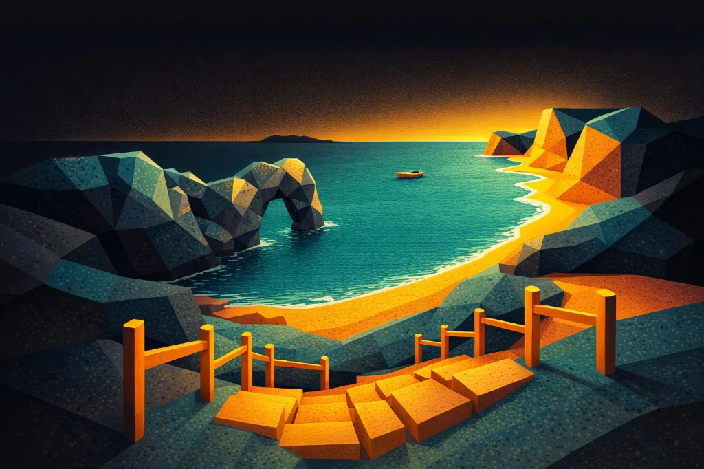 Low-poly illustration of a South West bay at dusk, used as the Hawkins IFA home page hero.